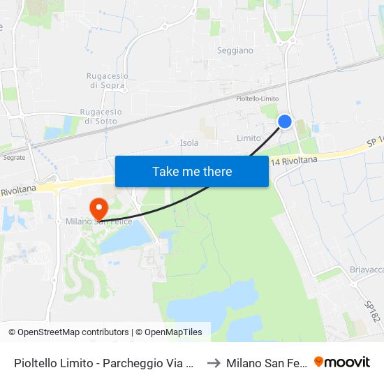 Pioltello Limito - Parcheggio Via Monza to Milano San Felice map