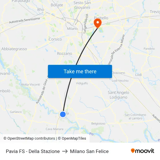 Pavia FS - Della Stazione to Milano San Felice map