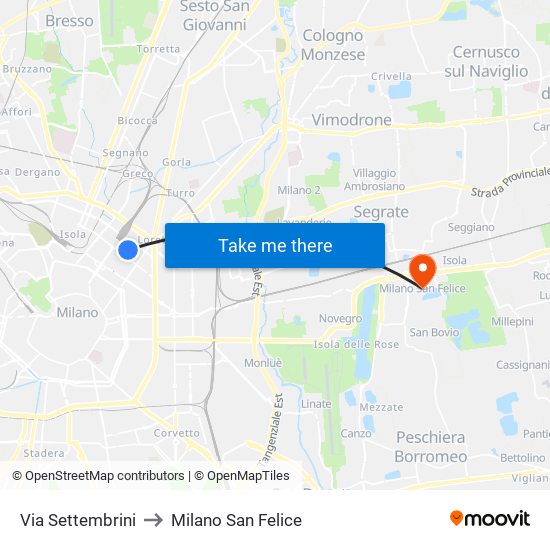 Via Settembrini to Milano San Felice map