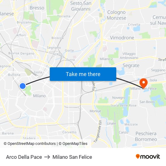 Arco Della Pace to Milano San Felice map