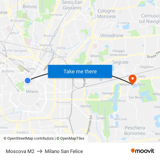 Moscova M2 to Milano San Felice map