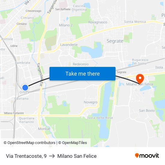 Via Trentacoste, 9 to Milano San Felice map