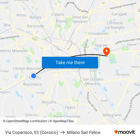 Via Copernico, 53 (Corsico) to Milano San Felice map