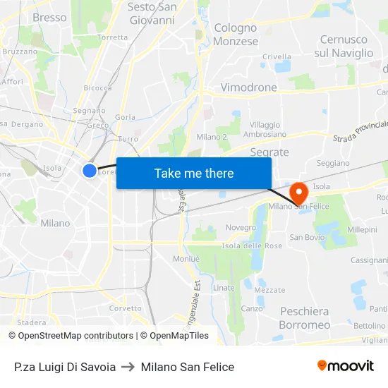 Luigi Di Savoia Square to Milano San Felice map