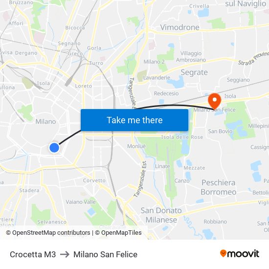 Crocetta M3 to Milano San Felice map