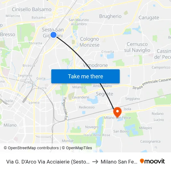 G. D'Arco Street Acciaierie Street (Sesto S. G.) to Milano San Felice map