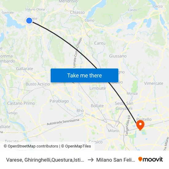 Varese, Ghiringhelli,Questura,Istituti to Milano San Felice map