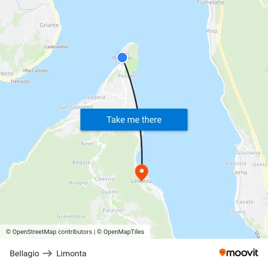 Bellagio to Limonta map