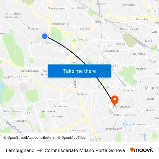 Lampugnano to Milan Porta Genova Police Station map