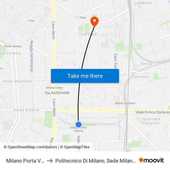 Milano Porta Vittoria to Politecnico Di Milano, Sede Milano Leonardo map