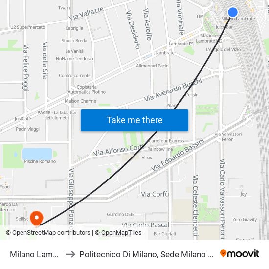 Milano Lambrate to Politecnico Di Milano, Sede Milano Leonardo map