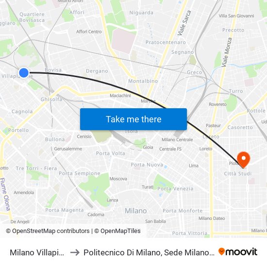 Milano Villapizzone to Politecnico Di Milano, Sede Milano Leonardo map