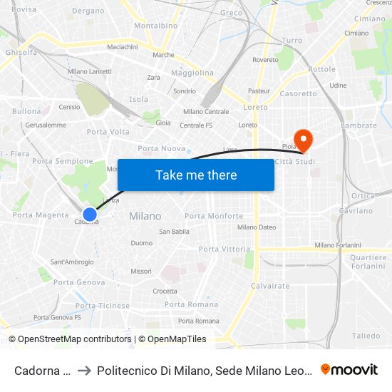 Cadorna FN to Politecnico Di Milano, Sede Milano Leonardo map