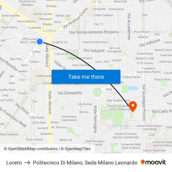 Loreto to Politecnico Di Milano, Sede Milano Leonardo map