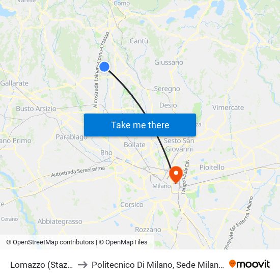 Lomazzo (Staz. Fnm) to Politecnico Di Milano, Sede Milano Leonardo map