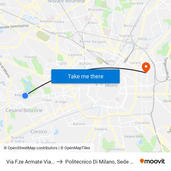 Via F.ze Armate Via Rismondo to Politecnico Di Milano, Sede Milano Leonardo map