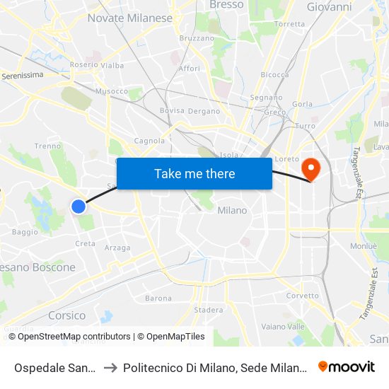 Ospedale San Carlo to Politecnico Di Milano, Sede Milano Leonardo map