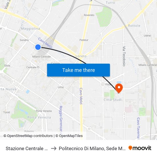 Stazione Centrale Via Tonale to Politecnico Di Milano, Sede Milano Leonardo map