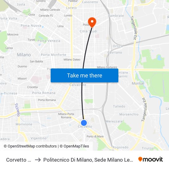 Corvetto M3 to Politecnico Di Milano, Sede Milano Leonardo map