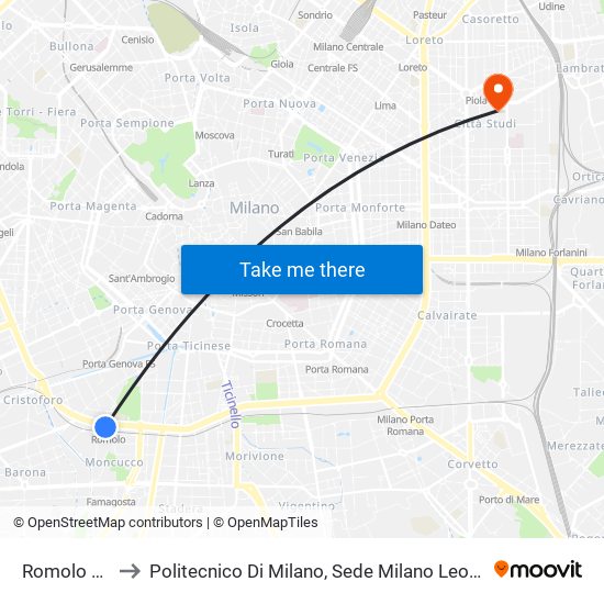 Romolo M2 to Politecnico Di Milano, Sede Milano Leonardo map