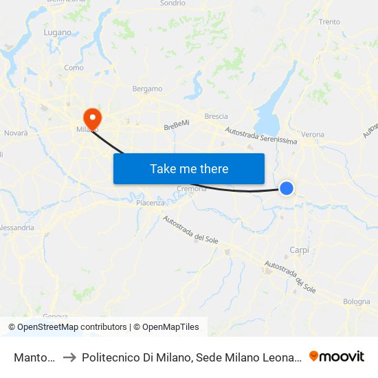 Mantova to Politecnico Di Milano, Sede Milano Leonardo map