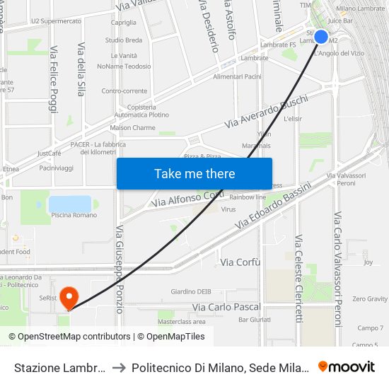 Stazione Lambrate M2 to Politecnico Di Milano, Sede Milano Leonardo map