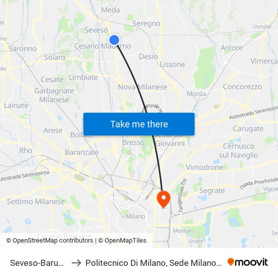 Seveso-Baruccana to Politecnico Di Milano, Sede Milano Leonardo map