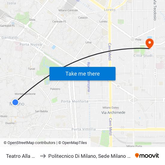 Teatro Alla Scala to Politecnico Di Milano, Sede Milano Leonardo map