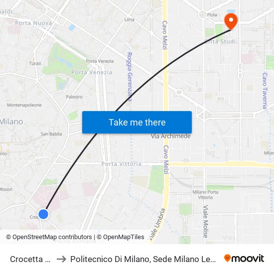 Crocetta M3 to Politecnico Di Milano, Sede Milano Leonardo map