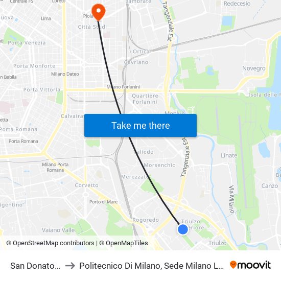 San Donato M3 to Politecnico Di Milano, Sede Milano Leonardo map