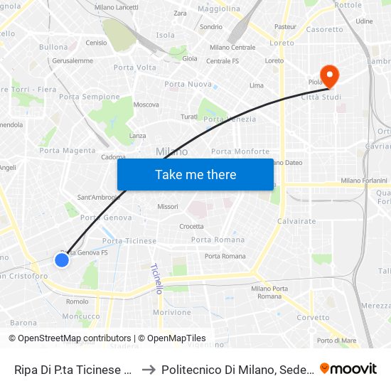 Ripa Di P.ta Ticinese Via Lombardini to Politecnico Di Milano, Sede Milano Leonardo map