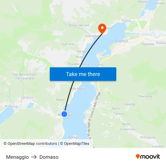 Menaggio to Domaso map