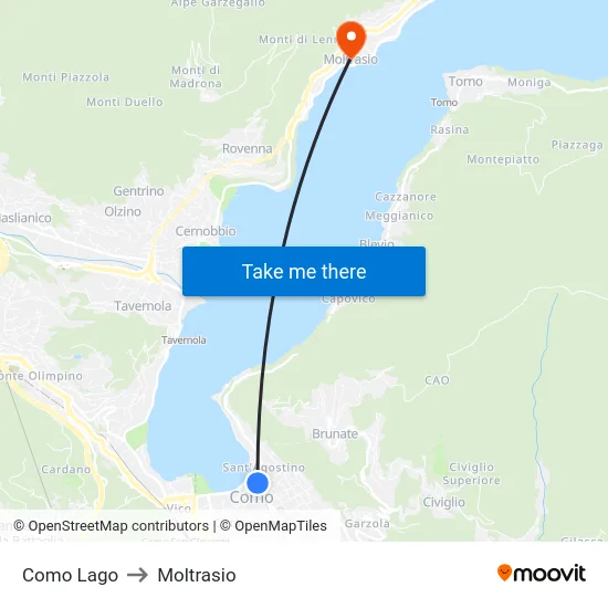 Como Lago to Moltrasio map