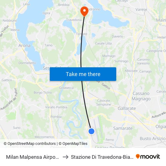 Milan Malpensa Airport (Mxp) to Stazione Di Travedona-Biandronno map