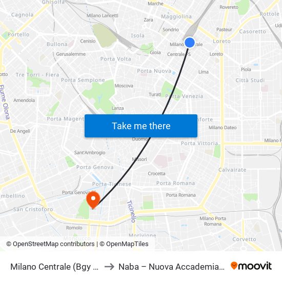 Milano Centrale (Bgy Airport Shuttles) to Naba – Nuova Accademia Di Belle Arti Milano map