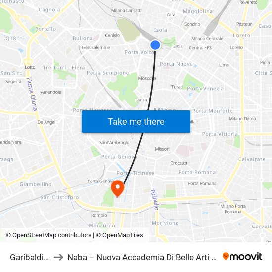 Garibaldi FS to Naba – Nuova Accademia Di Belle Arti Milano map