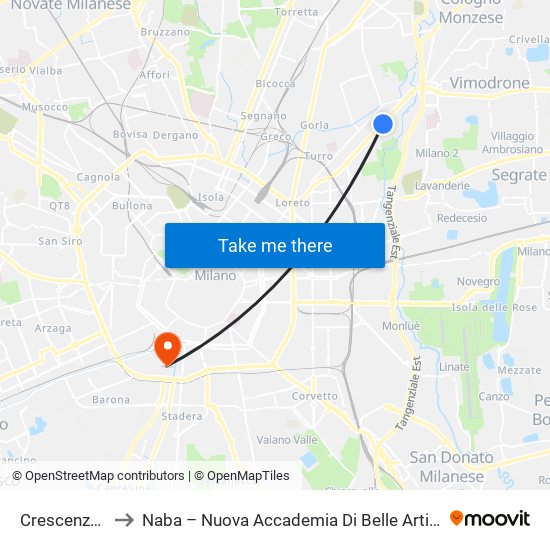 Crescenzago to Naba – Nuova Accademia Di Belle Arti Milano map