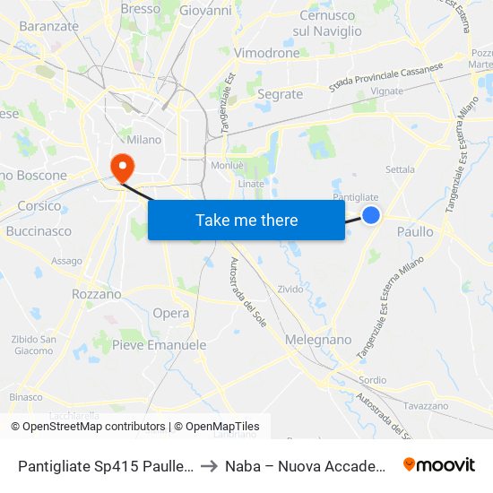 Pantigliate Sp415 Paullese/De Gasperi (Duepi) to Naba – Nuova Accademia Di Belle Arti Milano map