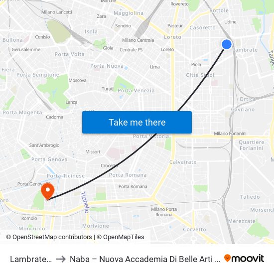 Lambrate FS to Naba – Nuova Accademia Di Belle Arti Milano map