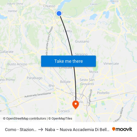 Como - Stazione Lago to Naba – Nuova Accademia Di Belle Arti Milano map