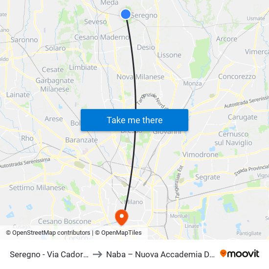 Seregno - Via Cadore, 2 (Ceredo) to Naba – Nuova Accademia Di Belle Arti Milano map