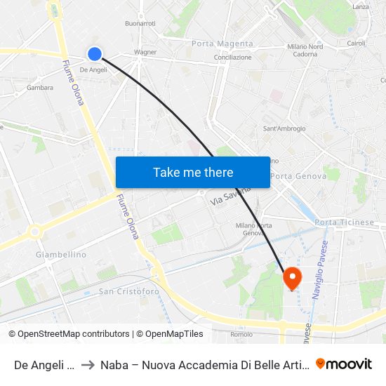 De Angeli M1 to Naba – Nuova Accademia Di Belle Arti Milano map