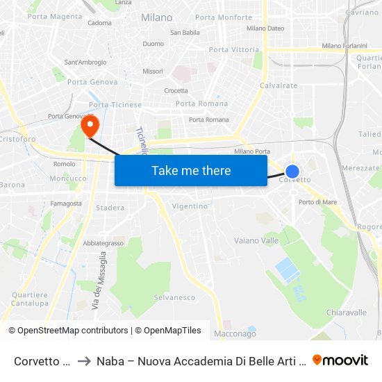 Corvetto M3 to Naba – Nuova Accademia Di Belle Arti Milano map