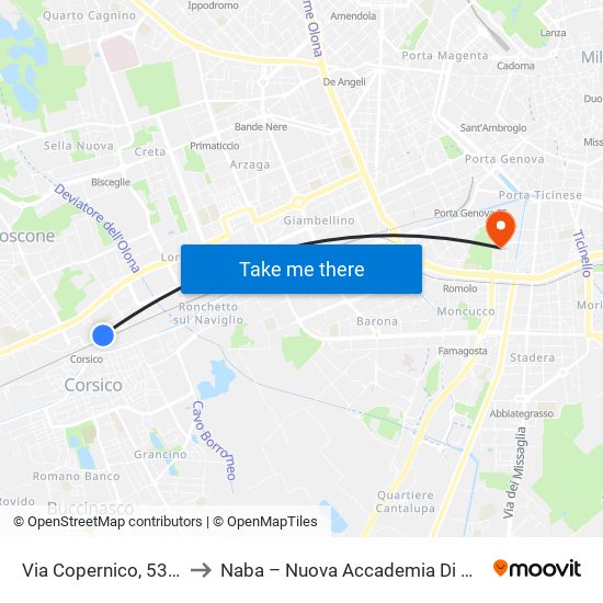 Via Copernico, 53 (Corsico) to Naba – Nuova Accademia Di Belle Arti Milano map