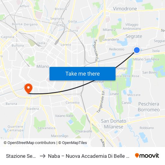 Stazione Segrate to Naba – Nuova Accademia Di Belle Arti Milano map
