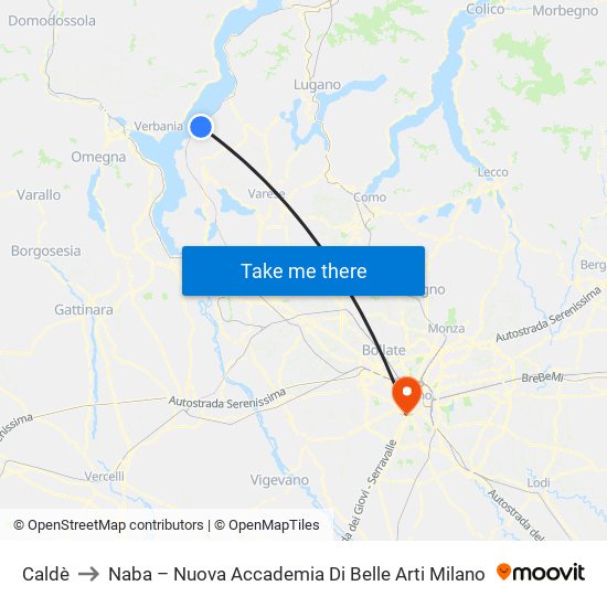 Caldè to Naba – Nuova Accademia Di Belle Arti Milano map