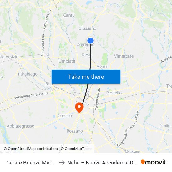 Carate Brianza Marengo/Milano to Naba – Nuova Accademia Di Belle Arti Milano map