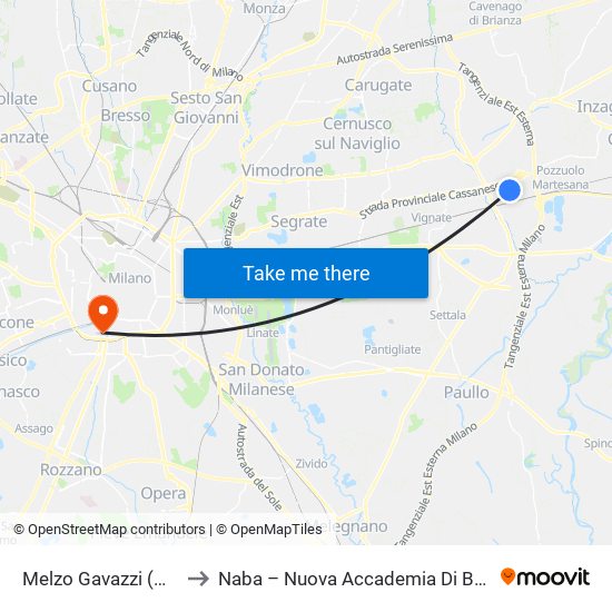 Melzo Gavazzi (Ospedale) to Naba – Nuova Accademia Di Belle Arti Milano map