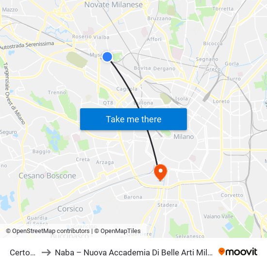 Certosa to Naba – Nuova Accademia Di Belle Arti Milano map