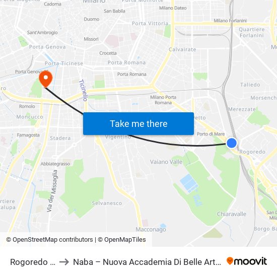 Rogoredo M3 to Naba – Nuova Accademia Di Belle Arti Milano map